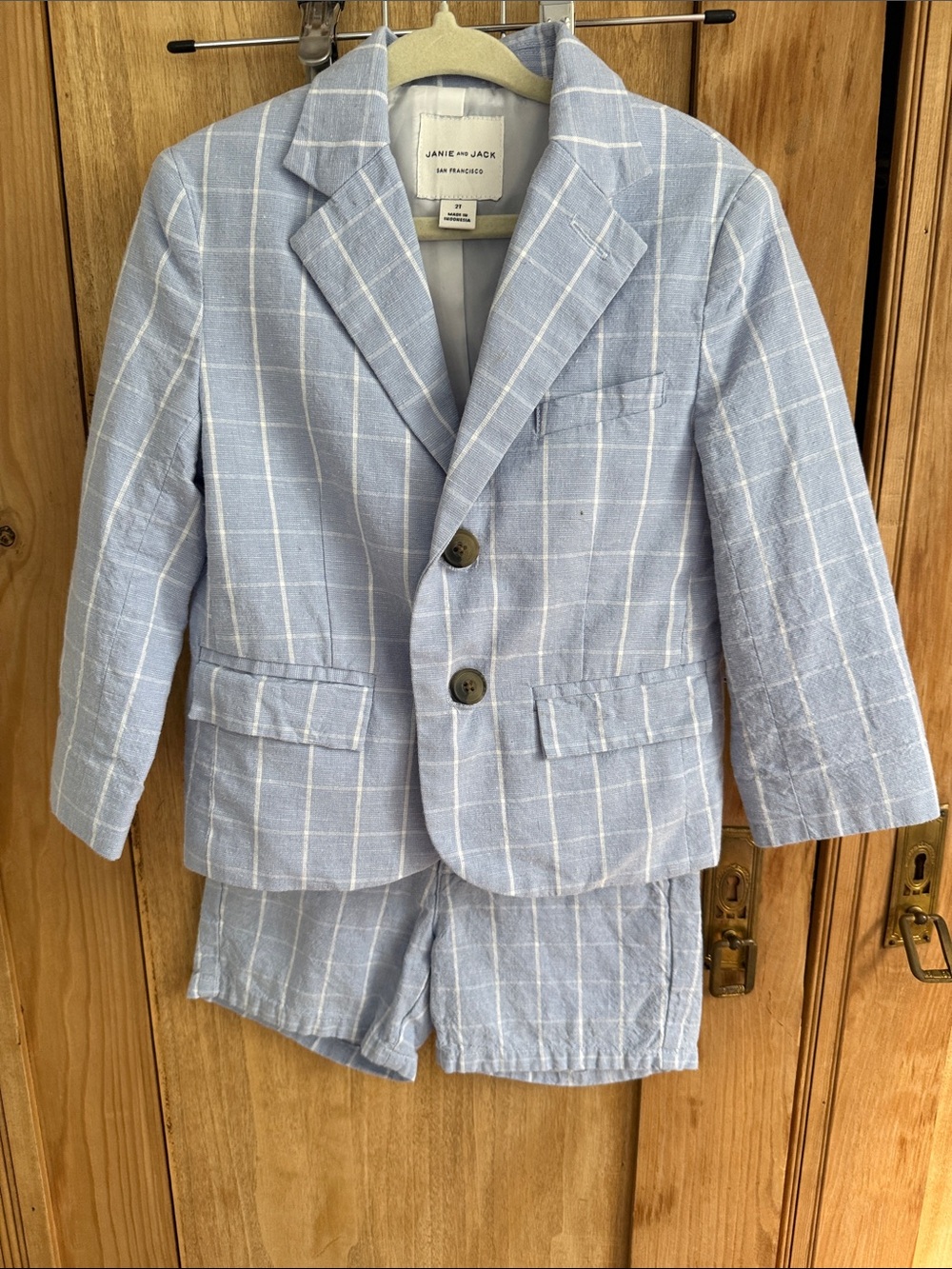 Janie and Jack Light Blue Windowpane Blazer and Shorts Set